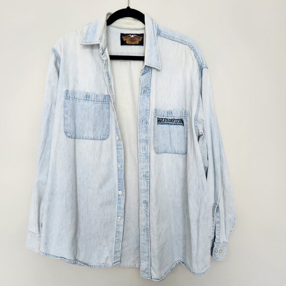 Harley-Davidson Other - Harley Davidson Cotton Denim Shirt Vintage Mens XL Light Blue Motorcycle Biker